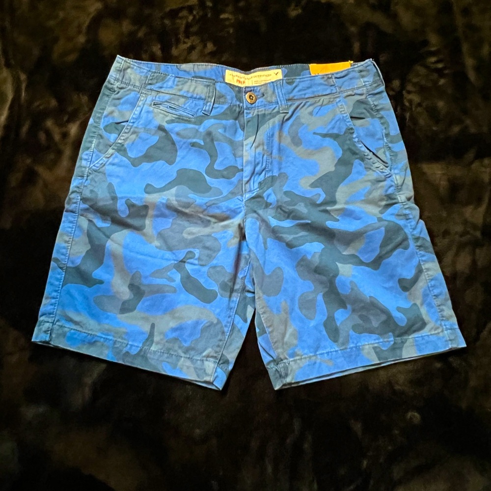 American eagle outfitters blue prep camo chino shorts w mini 3 inch pocket